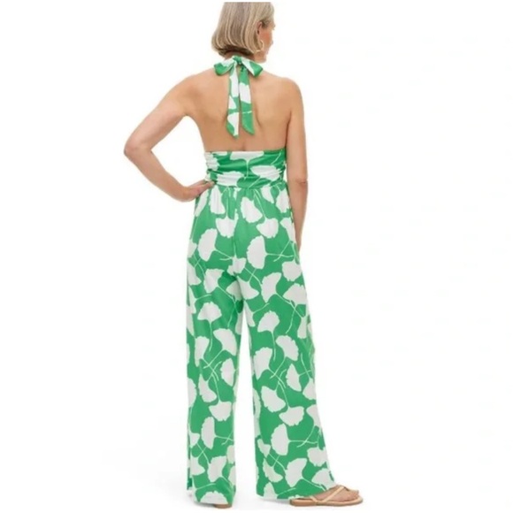 Diane Von Furstenberg Target Ginkgo Green Halter Wide Leg Jumpsuit - Picture 4 of 7